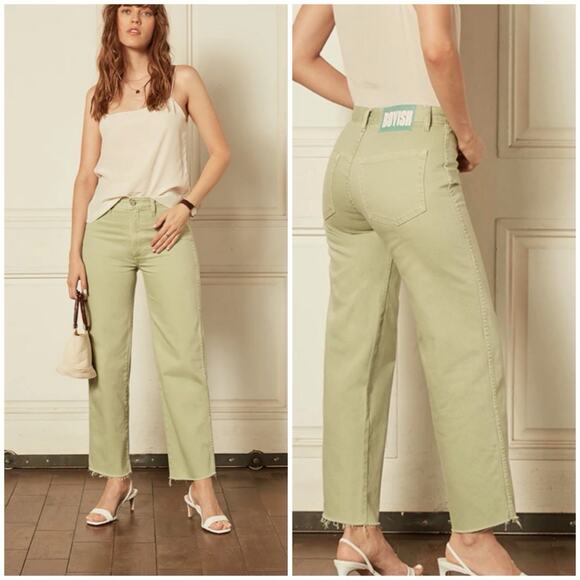 Boyish The Kirby High Rise Straight Jeans in El Cielo Green Crop Raw Hem 29 - Picture 1 of 12